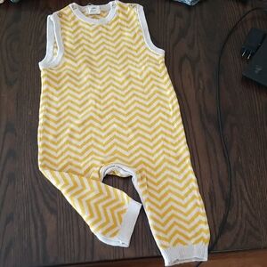 Alana Yellow and Beige Chevron Baby Romper. 100% Organic Cotton. Size EUR74